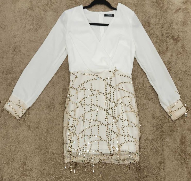 Rochie mini cu maneci lungi, din voal si paiete (18)