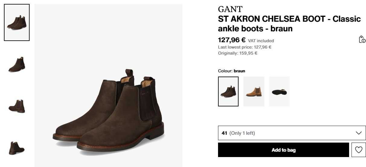 Ghete chelsea 44 plain toe suede GANT NOI piele naturala moale