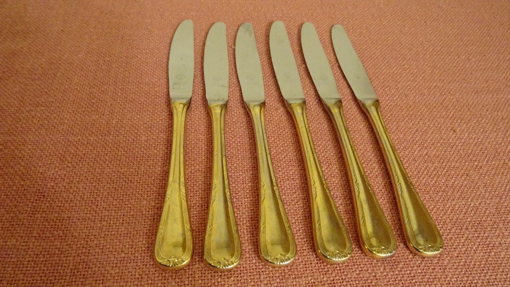 Solingen KUPPELS BESTECK , 
23/24 KARAT - 6 бр ножове с позлата