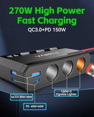 Нов 270W Авто адаптер с 3 гнезда, QC3.0 & PD, 150W бързо зареждане
