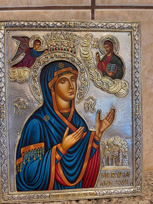 icoana veche argintata icoana veche dim inaltime 27 cm latime 23 cm