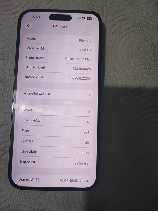Vând Iphone 14 pro max Gold de 128 Gb baterie 100/100