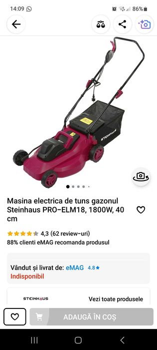 Masina electrica de tuns gazonul Steinhaus maner rupt