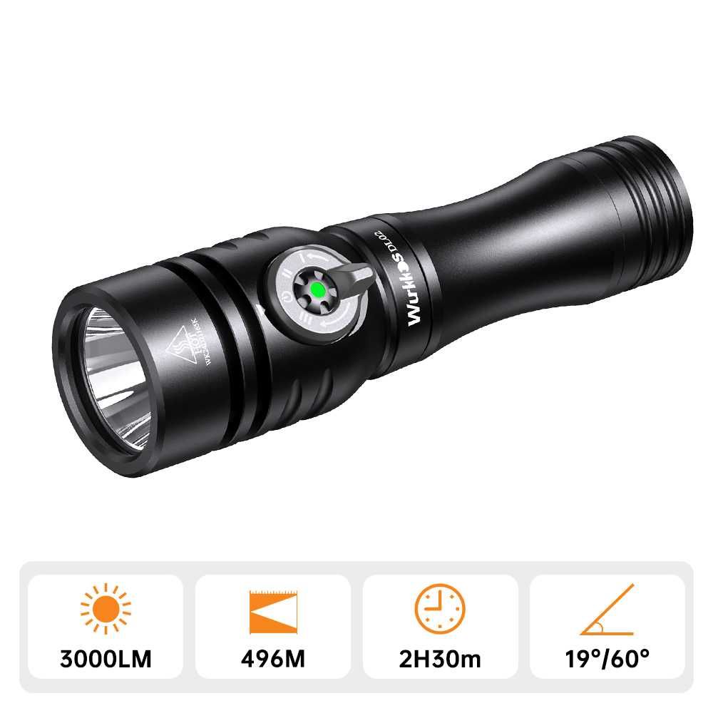 Lanterna subacvatica amfibie Wurkkos DL02, 3000 lumeni scuba + manusa
