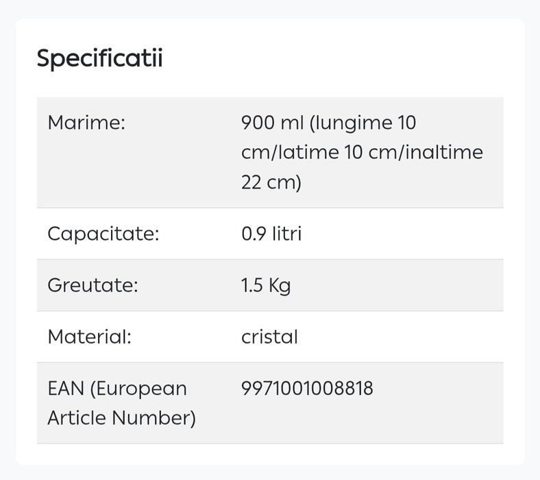 Sticla cristal 900ml