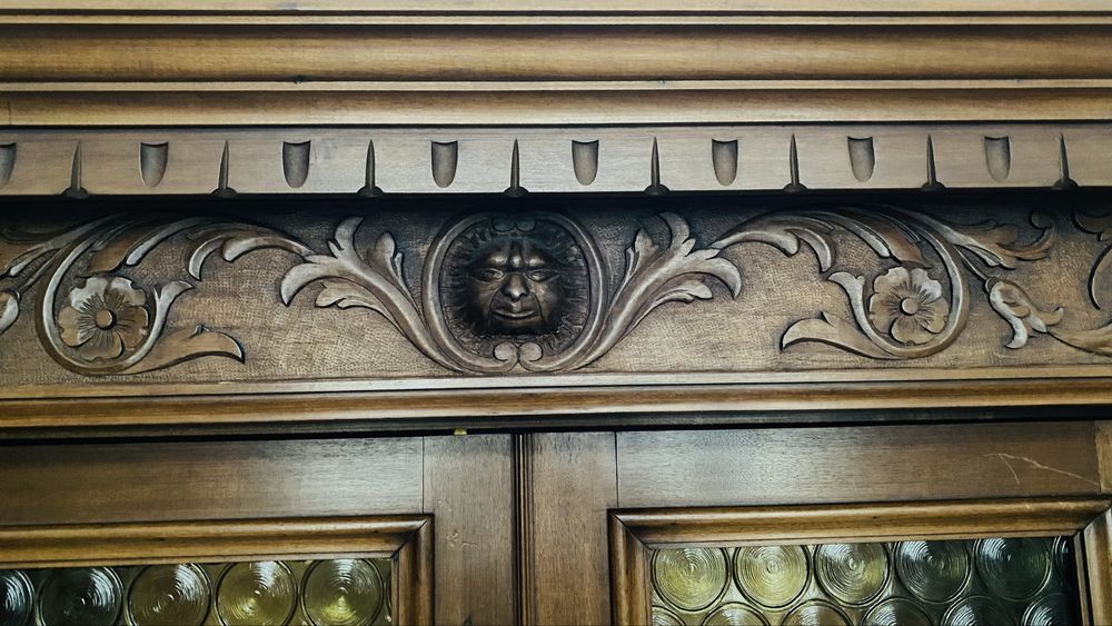 Biblioteca Dulap Lemn Vintage Sculpturi Picioare Gheare Leu