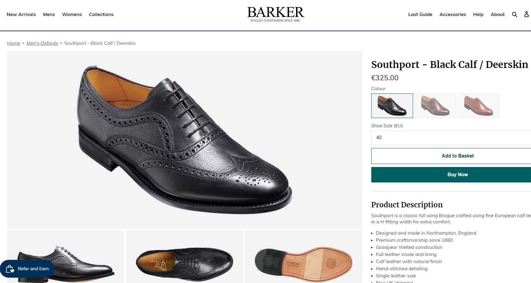 Pantofi oxford 43 brogue lucrati manual de lux Barker piele naturala