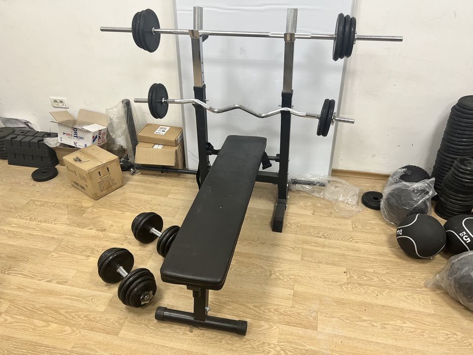 Pachet sala Banca piept+Gantere reglabile+Bara Piept + z+Discuri 50 kg