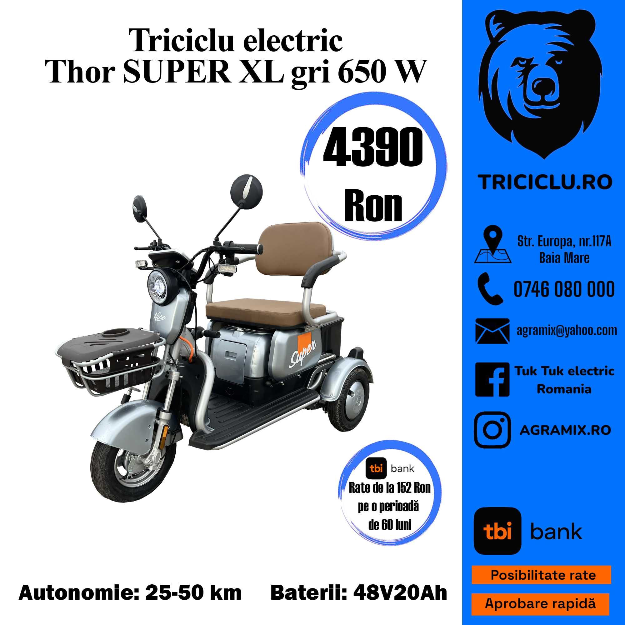 THOR SUPERXL tricicleta electrica tuk tuk nou verde maro gri