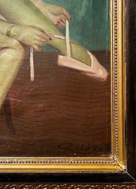 BALERINĂ -Frumos tablou f VECHI, ulei/panza, semnat Peste 80x60cm cu R