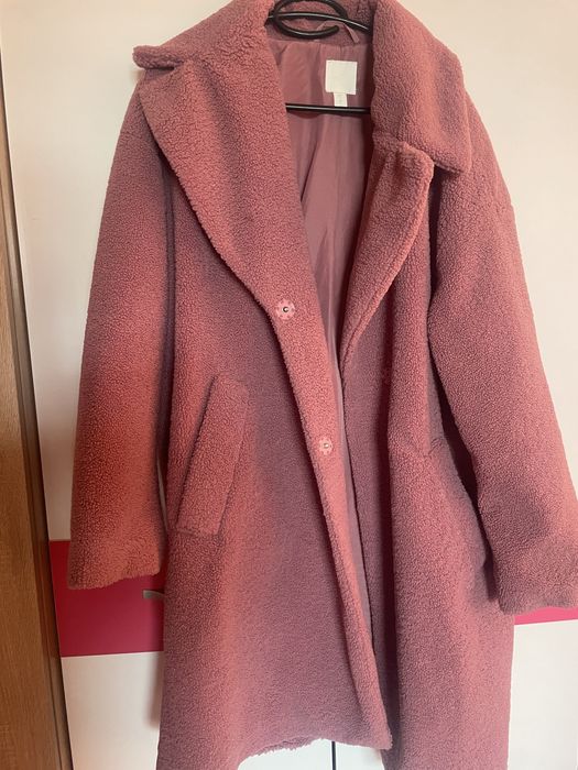 Дамско палто розово Teddy bear Zara Guess Bershka H&M Armani Gucci