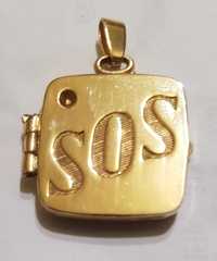 pandantiv medalion metal galben cu balama