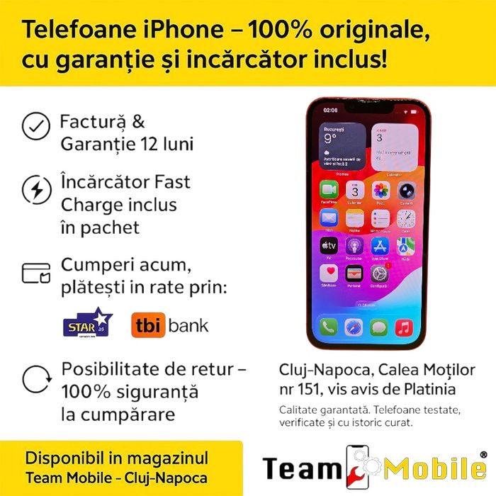 iPhone 13 Red 128 GB Sănătate Baterie 100%Baterie 100%