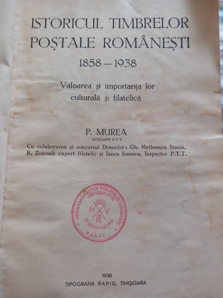 Vînd cartea istoricul timbrelor poștale românești din 1857- 1938