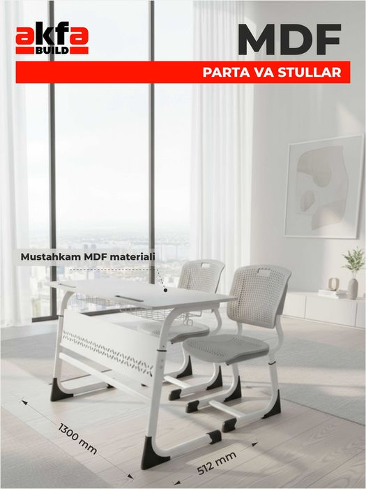 МДФ  Двухместная парта + стул