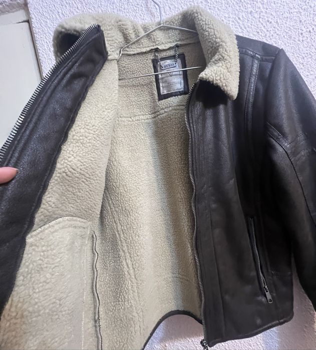 geaca Guess originala tip aviator cu guler shearling piele ecologica,