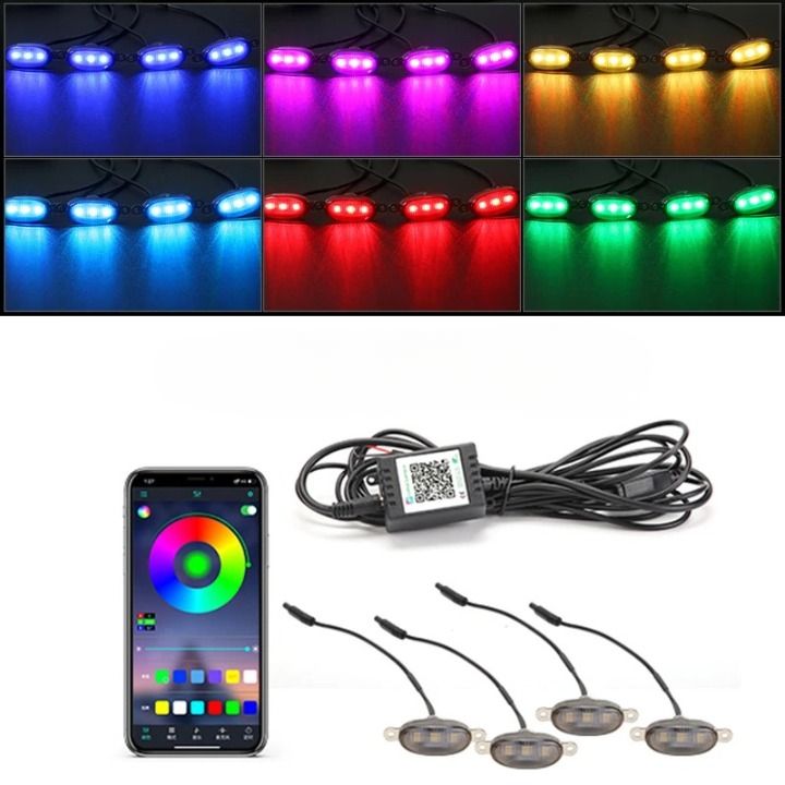 Set 4 lampi cu LED RGB control prin aplicatie telefon ERK