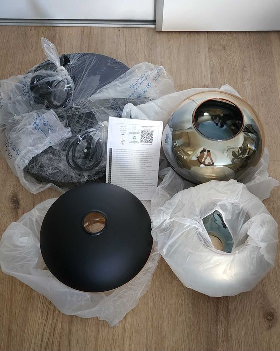 Lustra Opviq, E27, 113 x 50 cm, metal, sticla, negru, 3 becuri