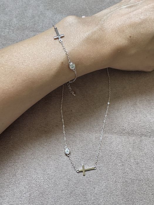 Дамски комплект кръстче с мойсанит (блясък на дианант)