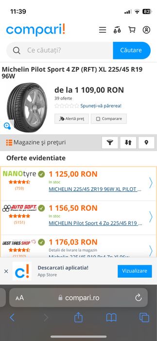 Anvelope 225/45/19 Michelin dot 2022 RFT