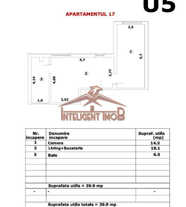 Apartament modern 2 camere de vânzare, 39.9mp utili, zona Negoiu