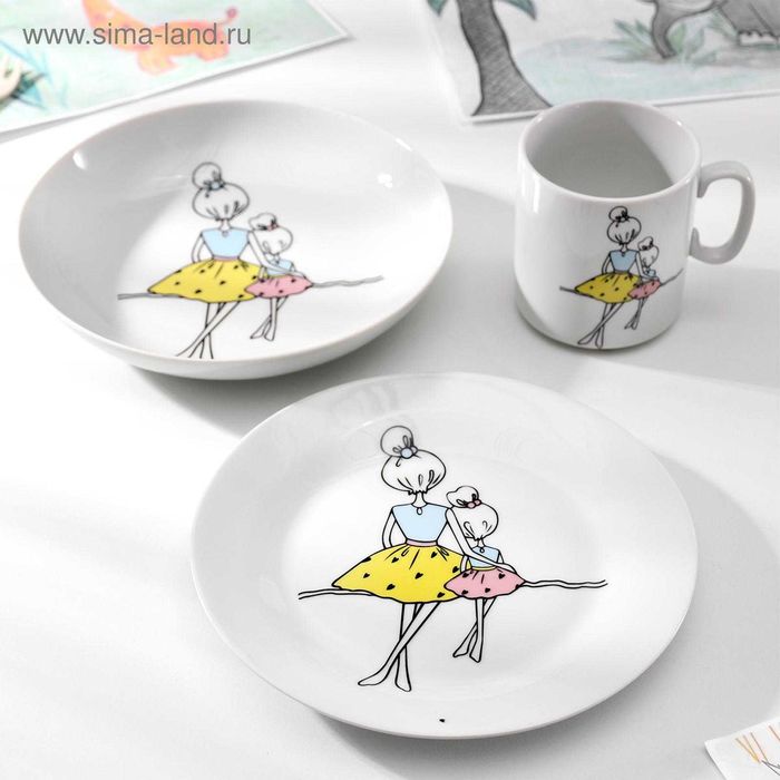 Набор детской посуды Балерина , фарфор, 3 предмета