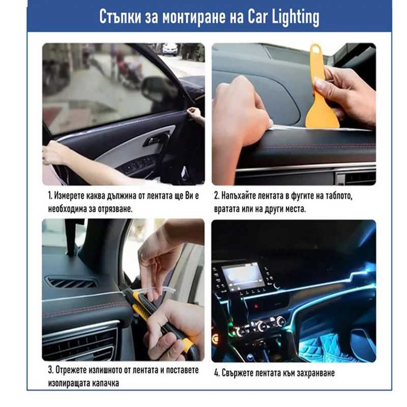 Car Lighting АМБИЕНТНО осветление за КОЛА, интериорна LED лента 3 метр