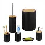 Set 6 piese accesorii de baie design modern din plastic & bambus negru