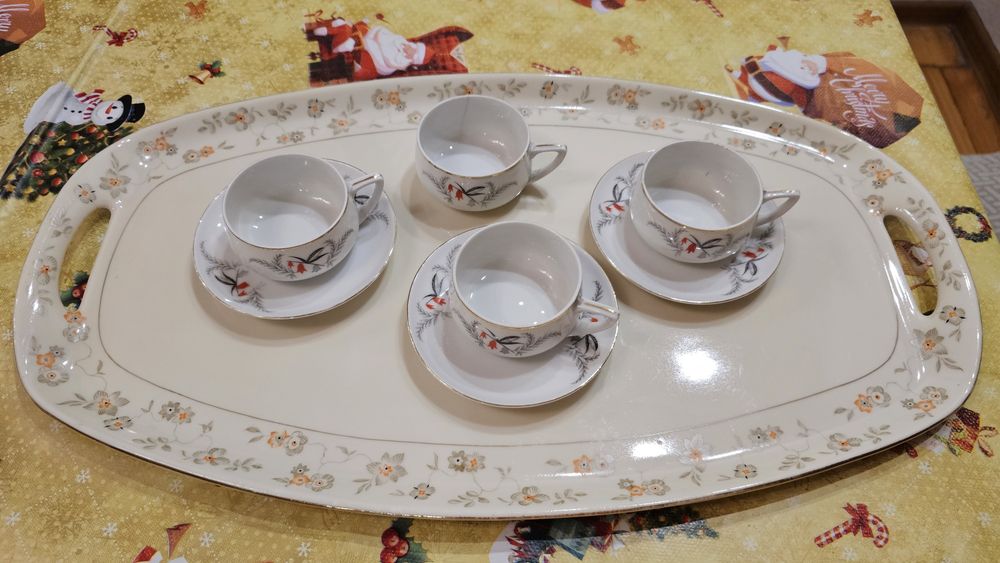 Порцеланови чаши с чинийка и поднос Pirkenhammer, EPIAG