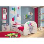 Pat de copil cu sertar Elephant with balloons, Meblex, 160x80, Alb.