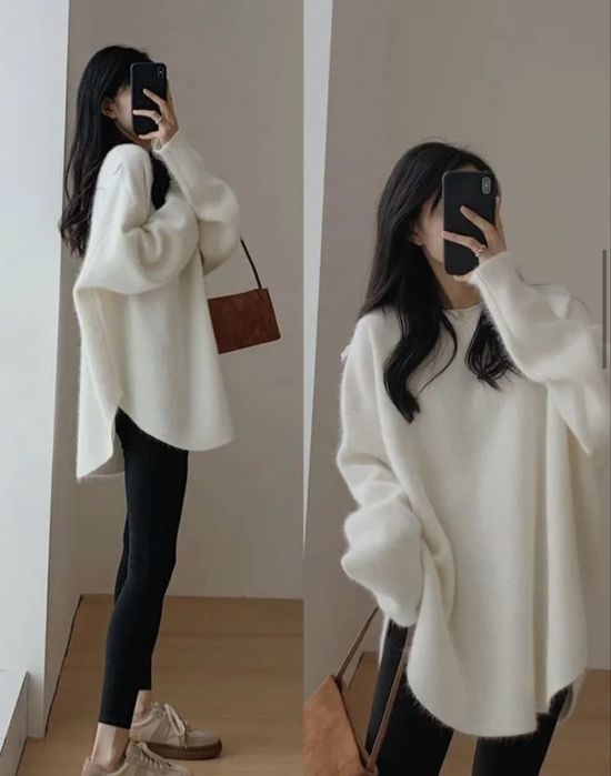 Белый свитер с разрезам