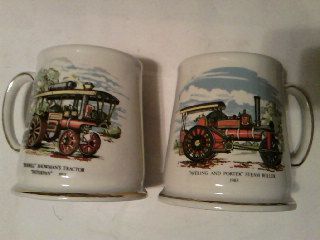 Cana copii ursulet portelan Anglia / cana locomotiva, tractor cu abur