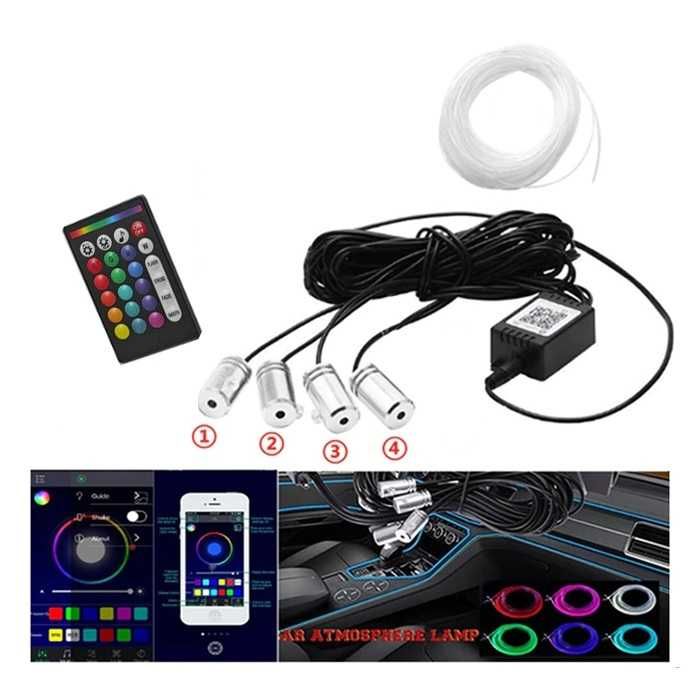 Лед светлини за кола, iOS и Android, 12V, RGB, LED, 6м