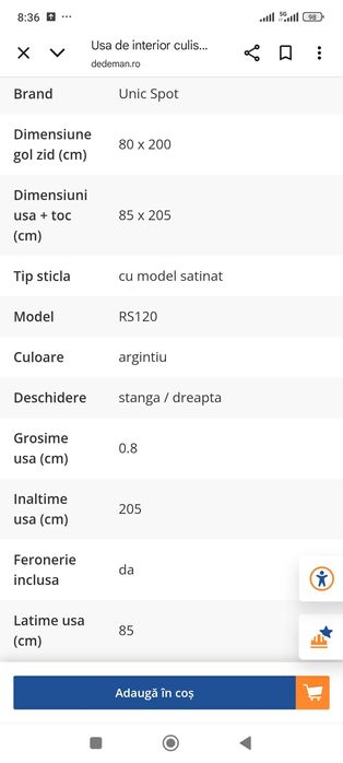 Ușa culisantă sticlă