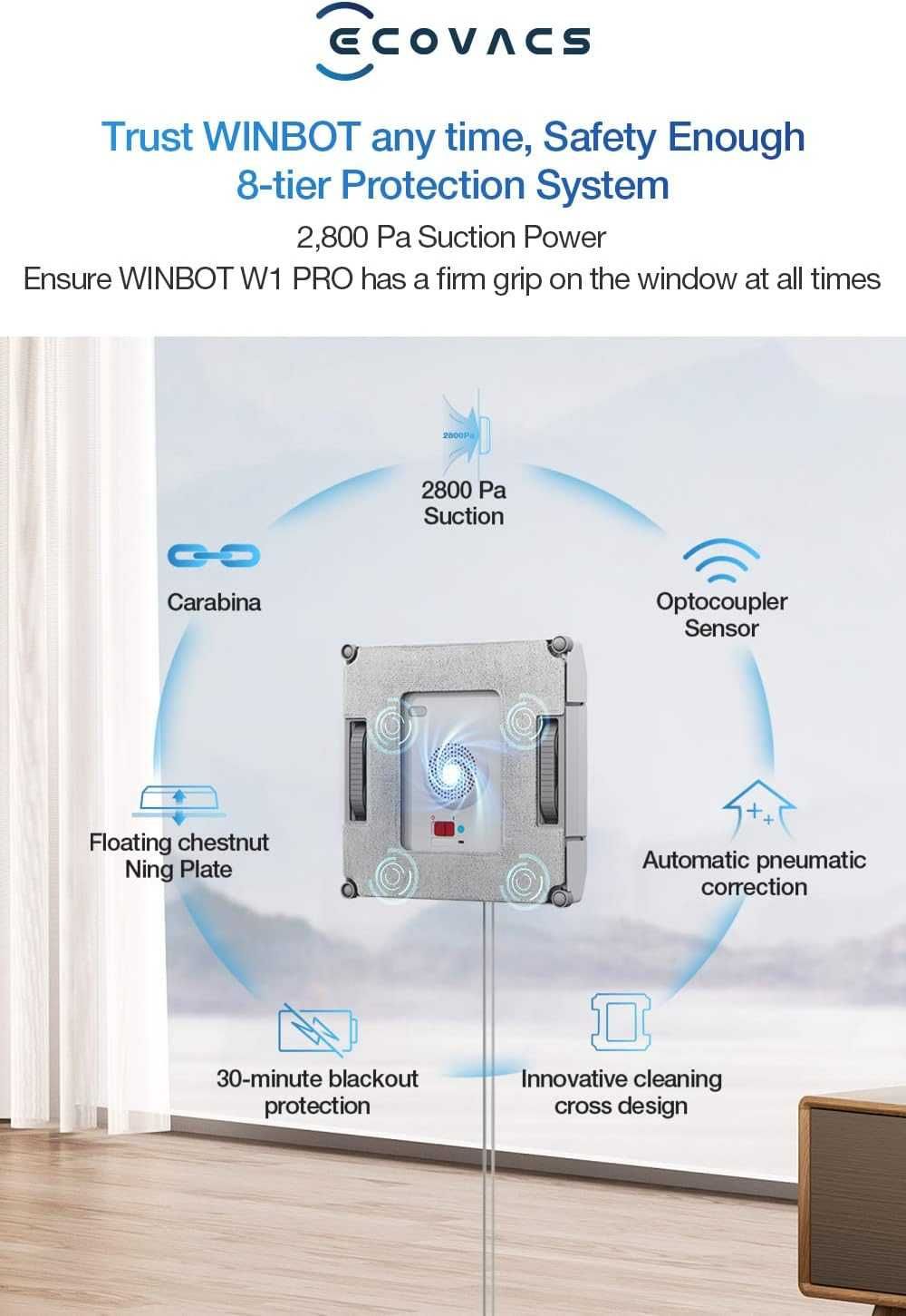 Робот за чистене на прозорци Ecovacs Winbot W1 Pro с моп WiFi App