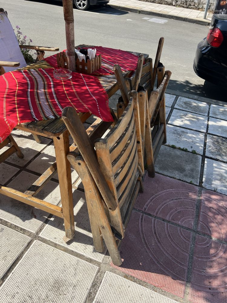 Комплект маси+столове+чадър+подложки ДЪБ