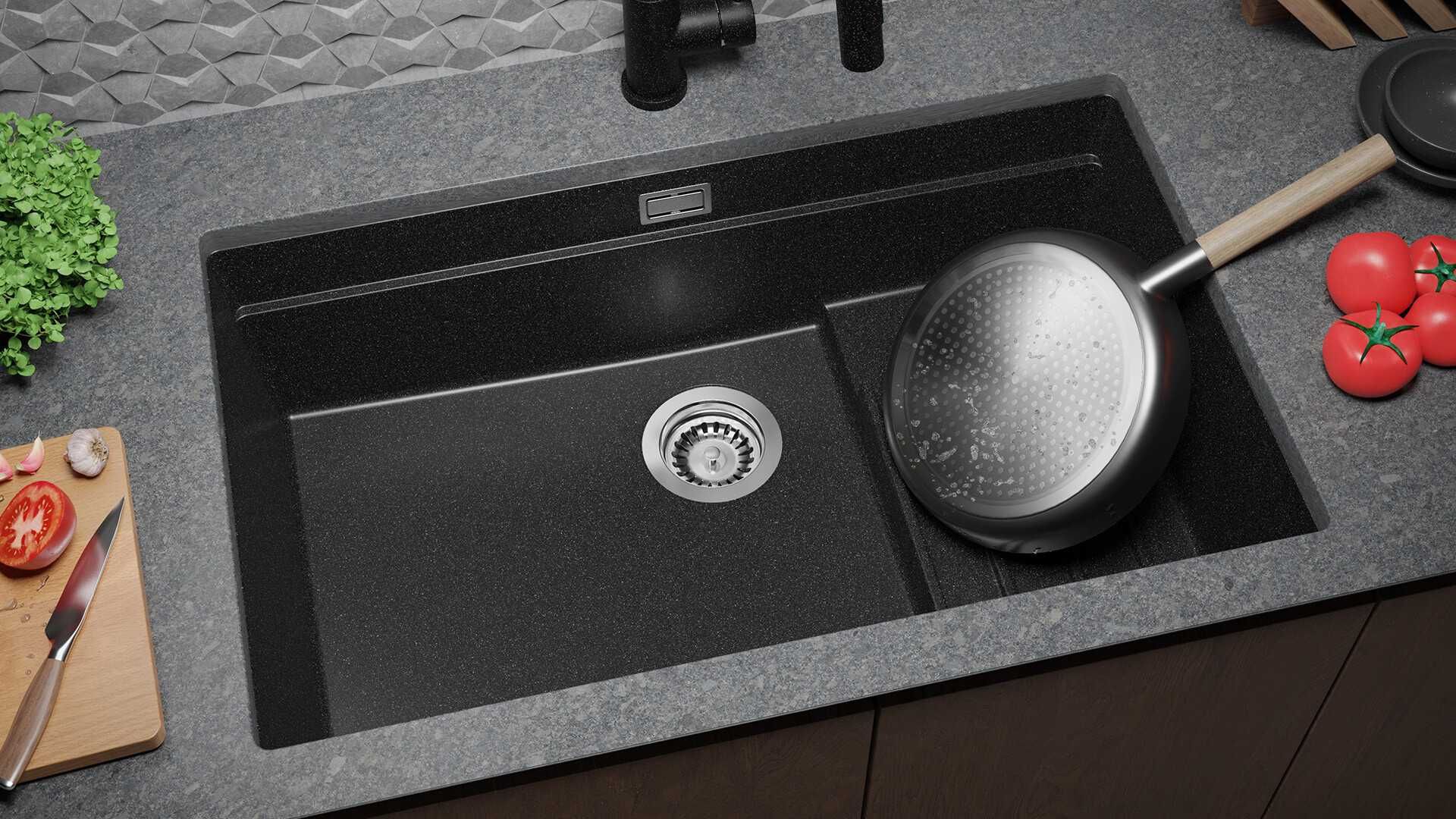 Графит гранитна мивка за монтаж под плот Прага 80 Step Level 560 x 470