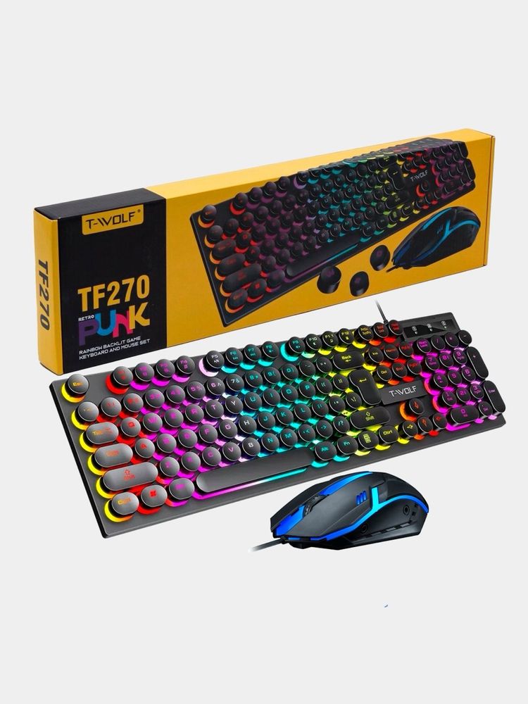 Игровая T-Wolf клавиатура + мышка. (С RGB подсветкой)