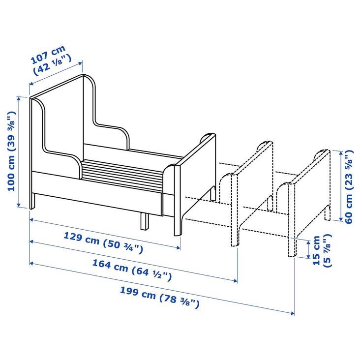 Pat copii Ikea Busunge extensibil albastru + saltea Vyssa inclusă