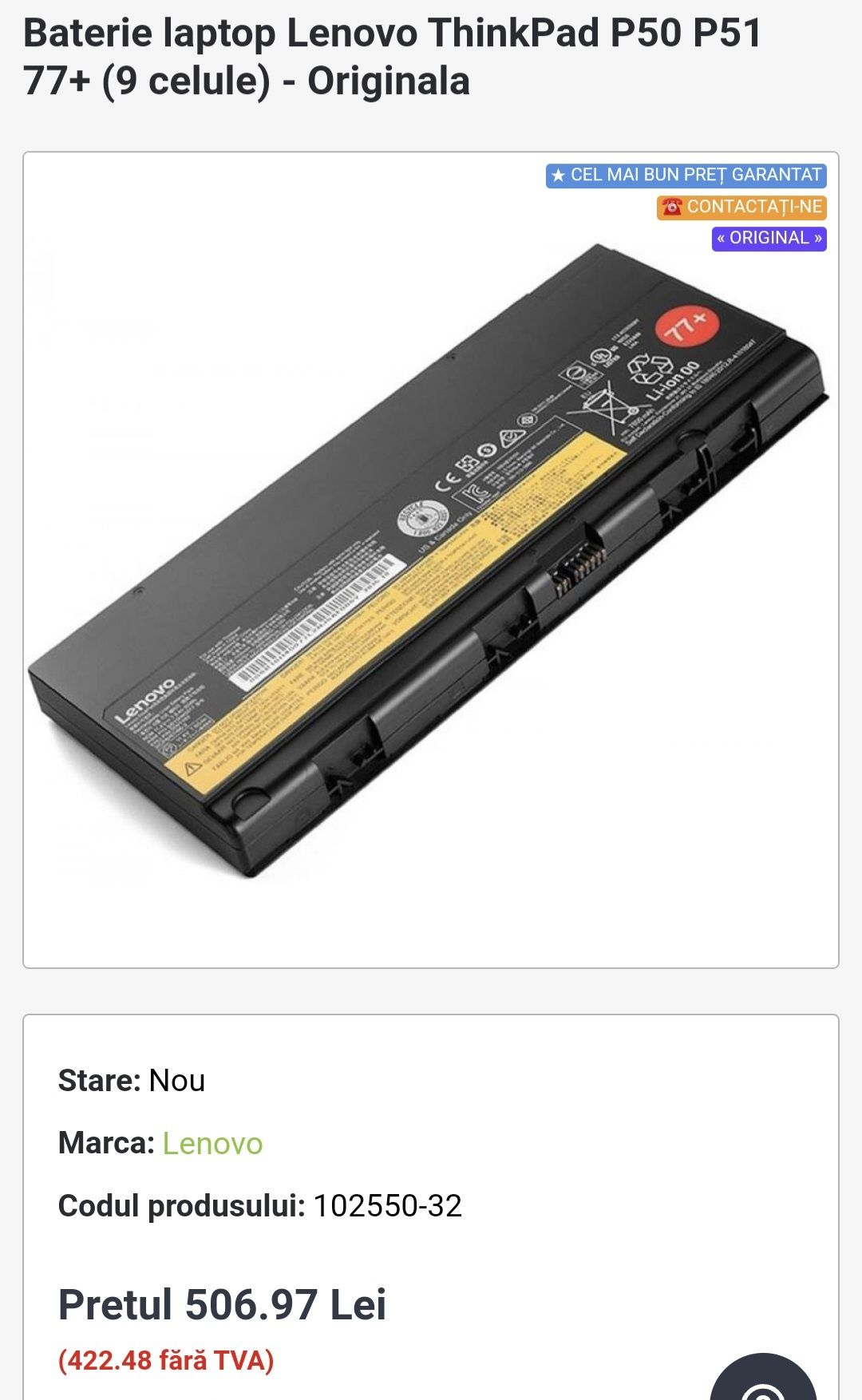 Acumulatori Bateri Lenovo ThinkPad P50, P51, P52