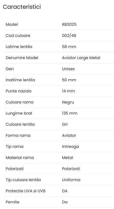 Ochelari originali unisex Ray-Ban RB3025 002/48 58 AVIATOR LARGE METAL
