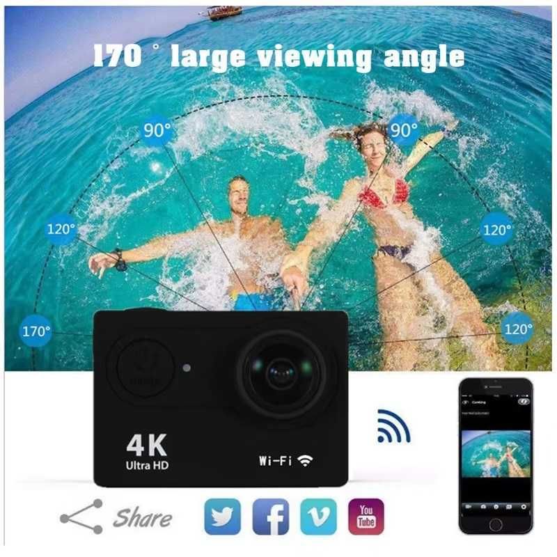Екшън Камера 4K с Wi-Fi, Водоустойчива Заснемане Спортна Камера Мото