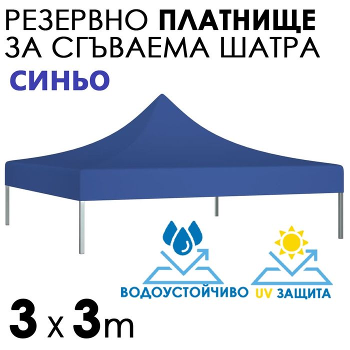 Синьо платнище за шатра 3×3 – Водоустойчиво и UV защитено покривало за