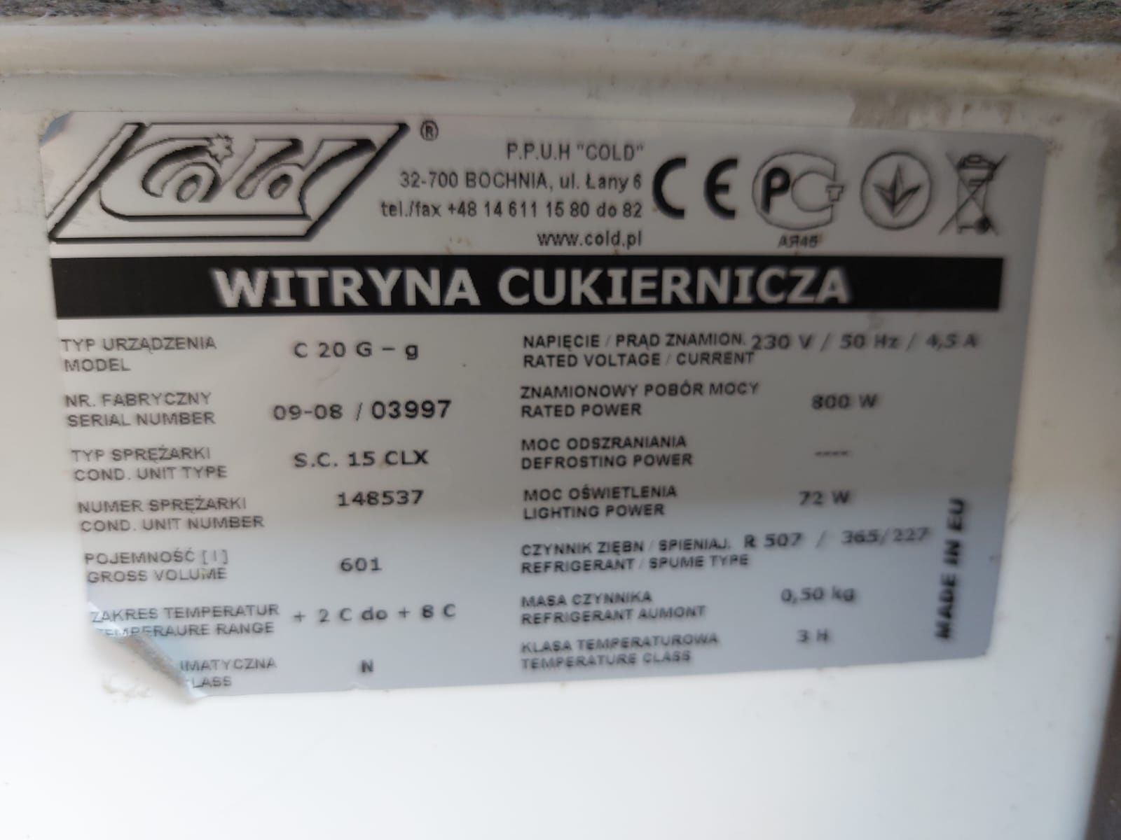 Vitrina frigorifică cofetarie Cold - Polonia