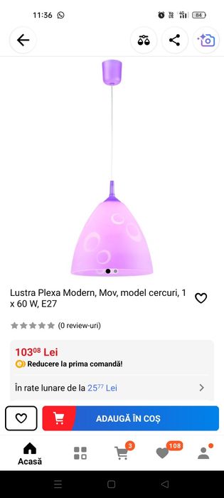 Vand balansoar metalic copii si lustra mov