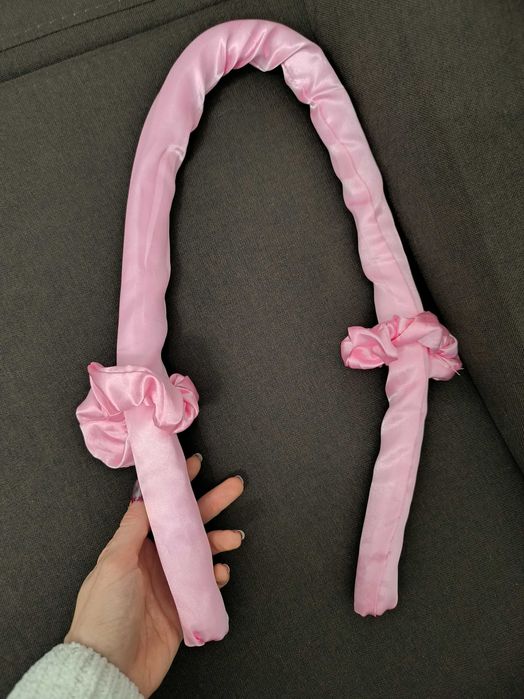 Нова розова лента за къдрене на коса с два ластика