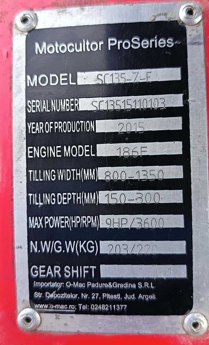 Motocultor Proseries SC-135-Z-E, diesel, 9CP+remorca