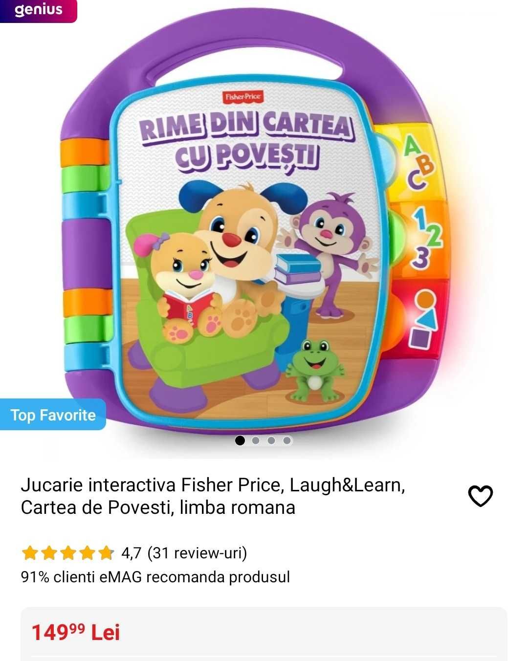 Jucarie interactiva Fisher Price, Cartea de Povesti, limba romana