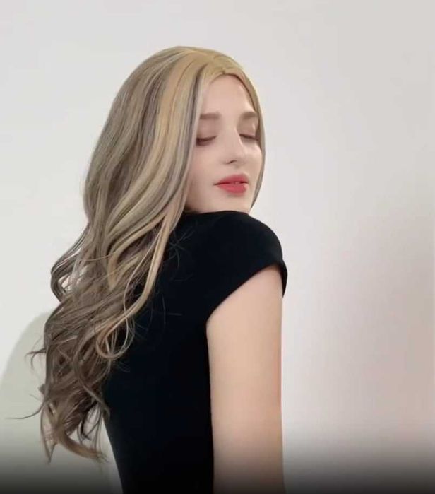 Омбре перука на кичури в съчетавание на русо и кафяво