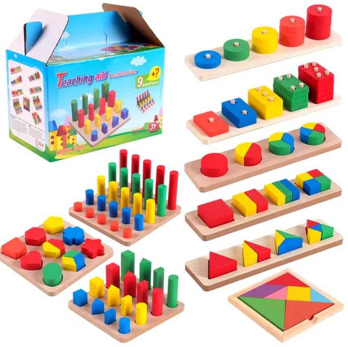 Дървени Монтесори Играчки 9 в 1/Монтесори 9 в 1 супер комплект